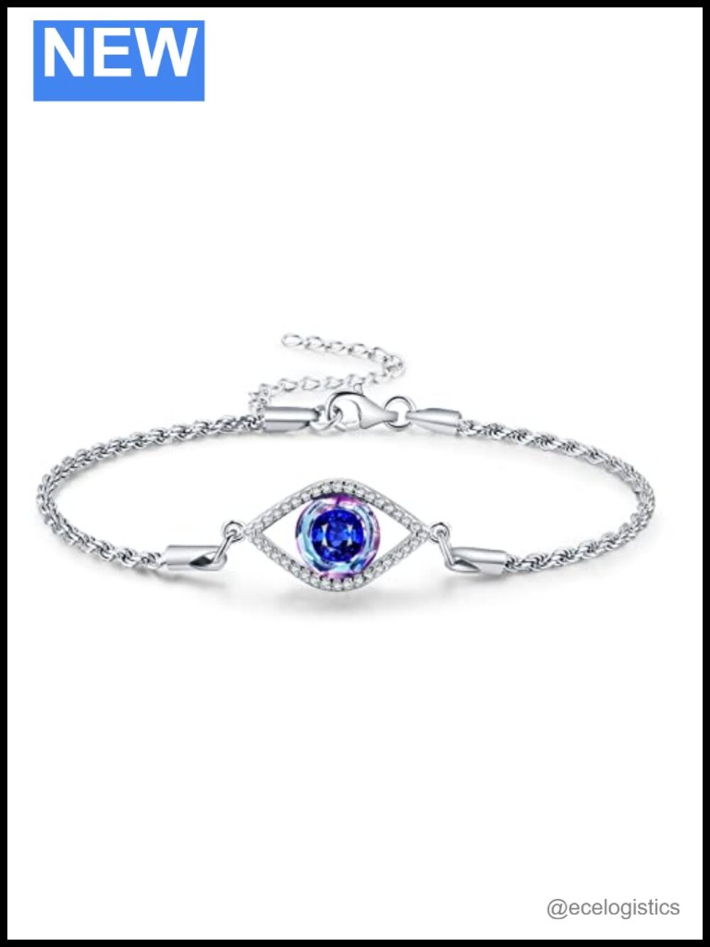 Sterling Silver Evil Eye Bracelet with Crystal Charm